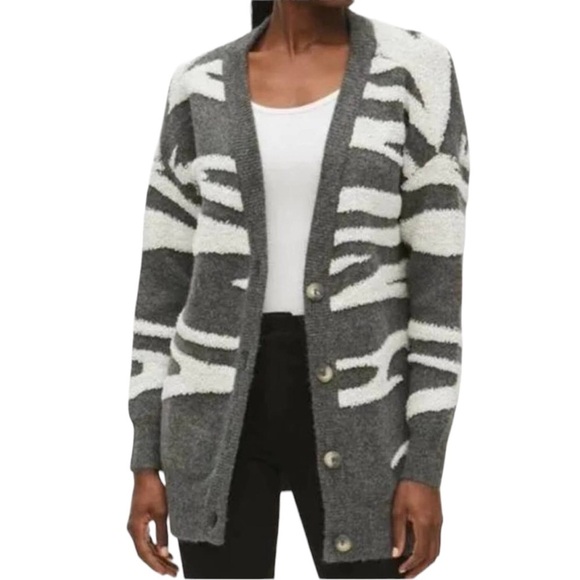 Michael Stars Cardigan Nell Charcoal Combo Brush Stroke Stripe Size 2X - Picture 1 of 11